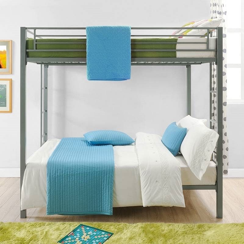 Twin over Twin Modern Metal Bunk Bed Frame in Silver Finish - Free Shipping