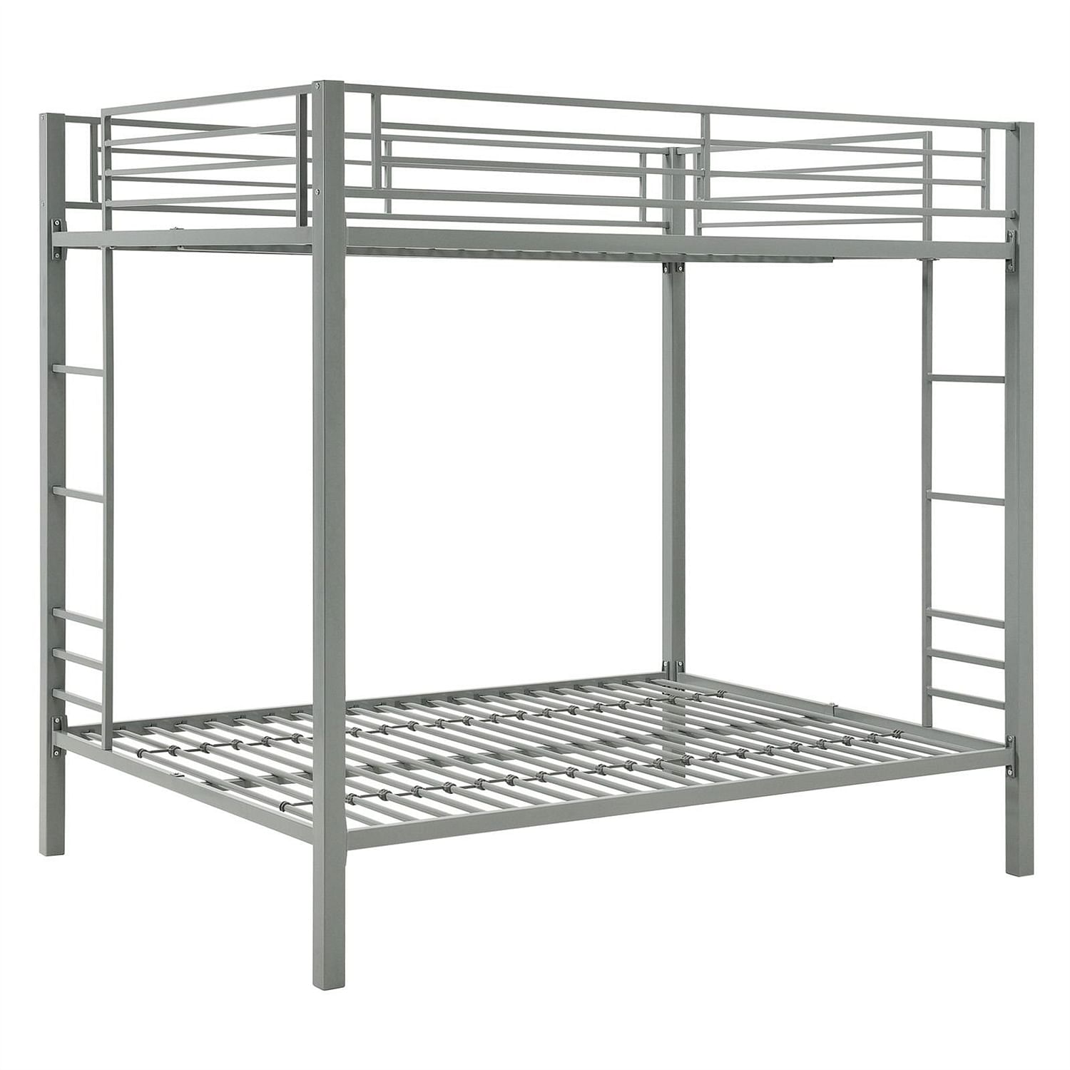 Twin over Twin Modern Metal Bunk Bed Frame in Silver Finish - Free Shipping