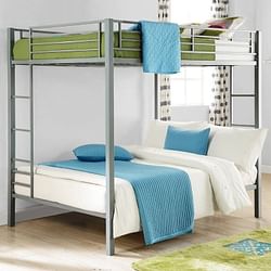 Twin over Twin Modern Metal Bunk Bed Frame in Silver Finish - Free Shipping