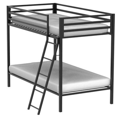 Twin over Twin Modern Metal Bunk Bed Frame in Black Finish with Ladder - Free Shipping 