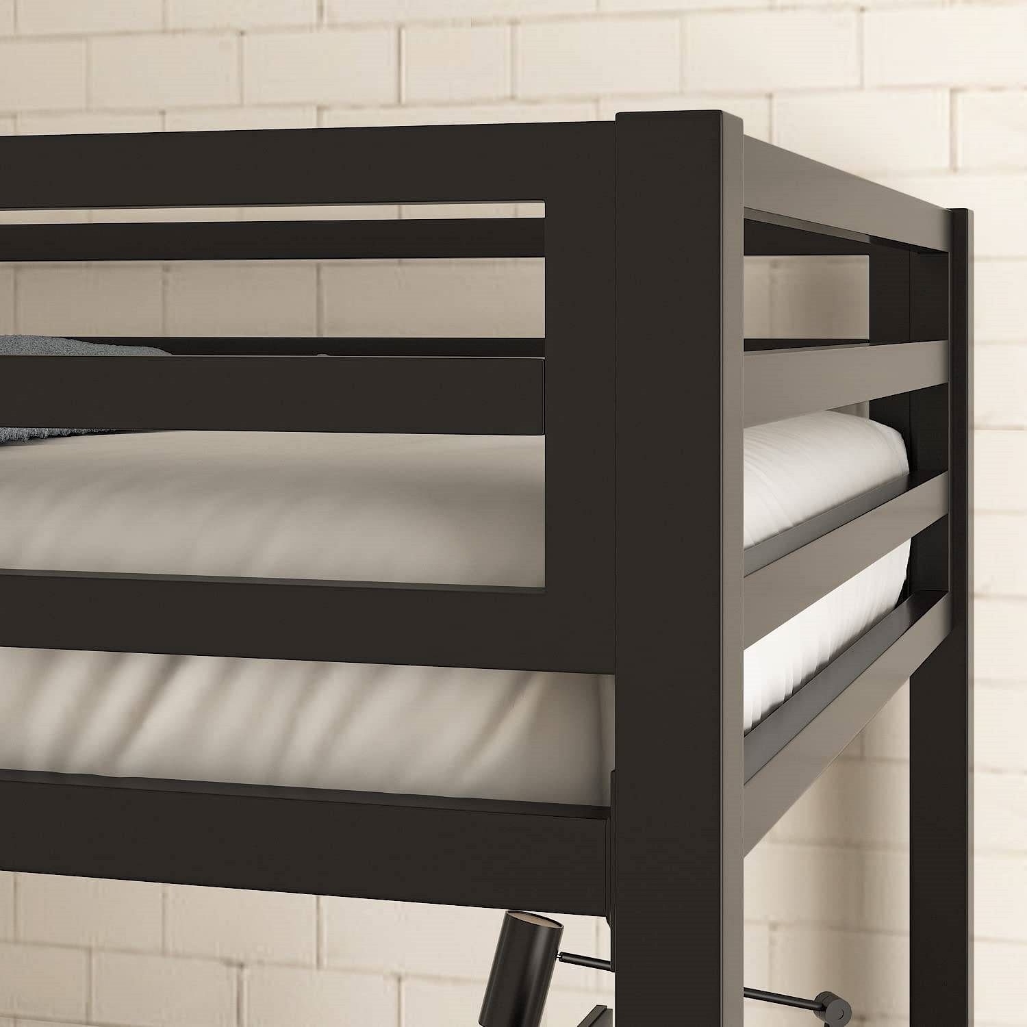 Twin over Twin Modern Metal Bunk Bed Frame in Black Finish with Ladder - Free Shipping