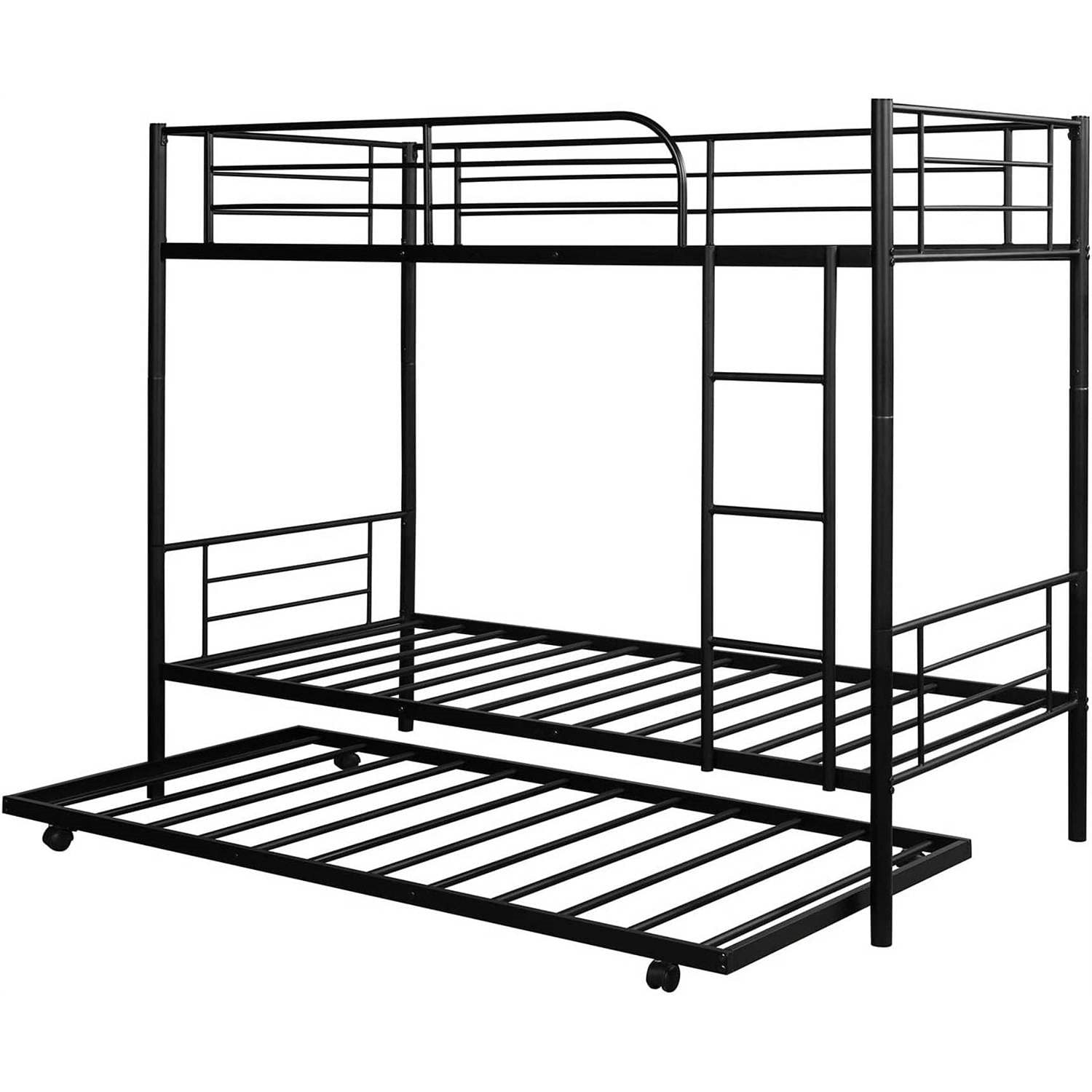 Twin over Twin Bunk bed with Trundle Bed in Black Metal Finish - Free Shipping