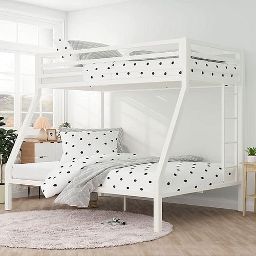 Twin over Full Modern Metal Bunk bed Frame in White with Ladder - Free Shipping