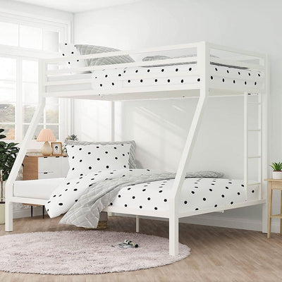 Twin over Full Modern Metal Bunk bed Frame in White with Ladder - Free Shipping 