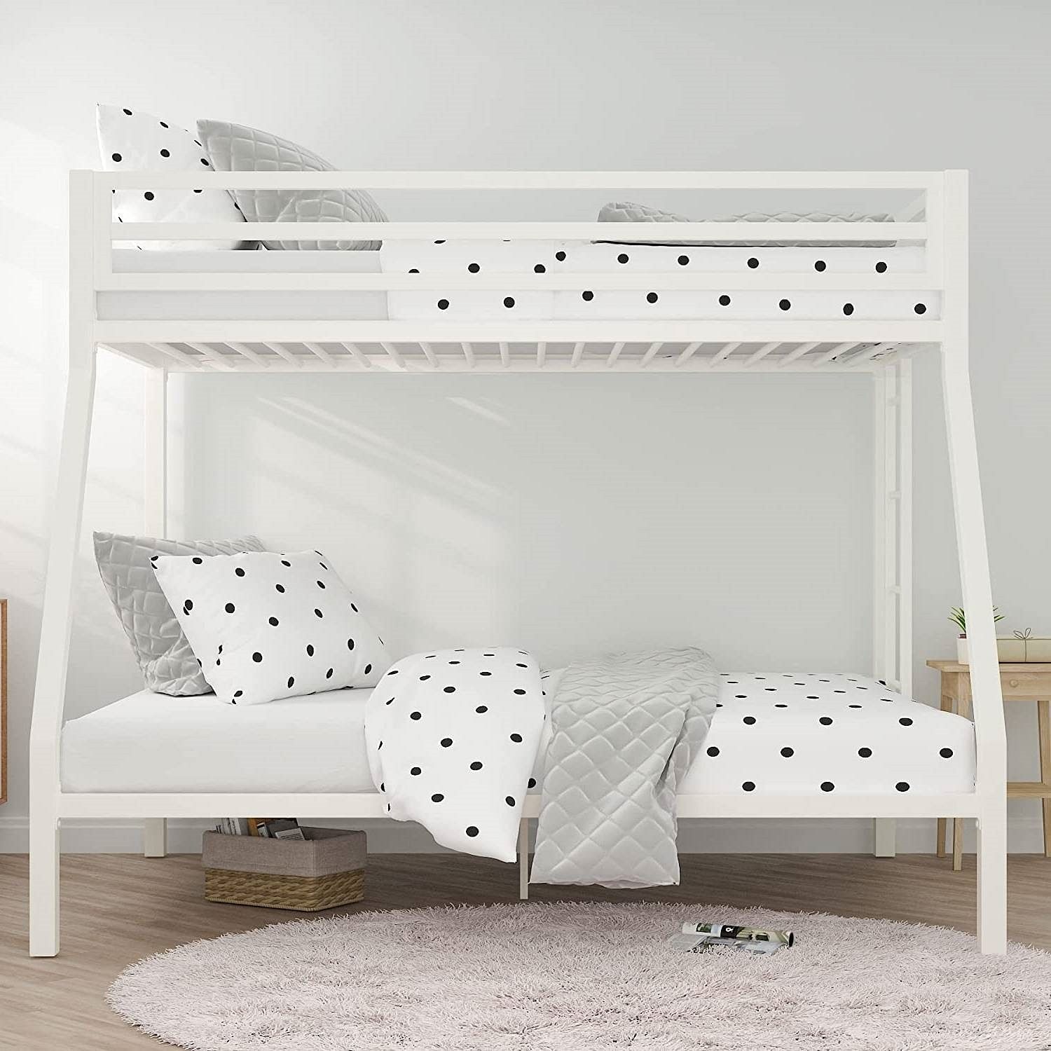 Twin over Full Modern Metal Bunk bed Frame in White with Ladder - Free Shipping