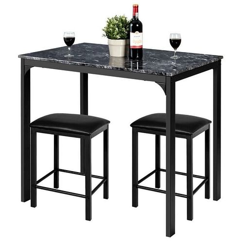 Modern 3-Piece Dining Set Black Faux Marble Table-Top and 2 Black Chairs Stools - Free Shipping 