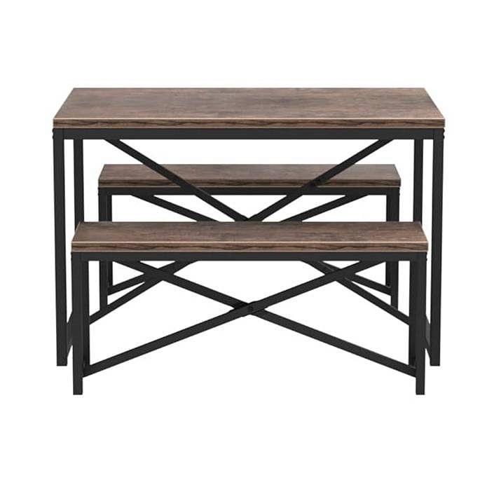 Modern 3-Piece Dining Set with Wood Top Metal Frame Table and 2 Bench Chairs - Free Shipping 