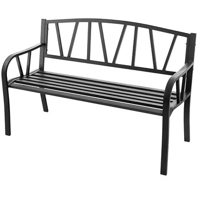 Black Metal 2-Person Outdoor Garden Bench with Armrest - 660 lbs. Max Weight - Free Shipping 