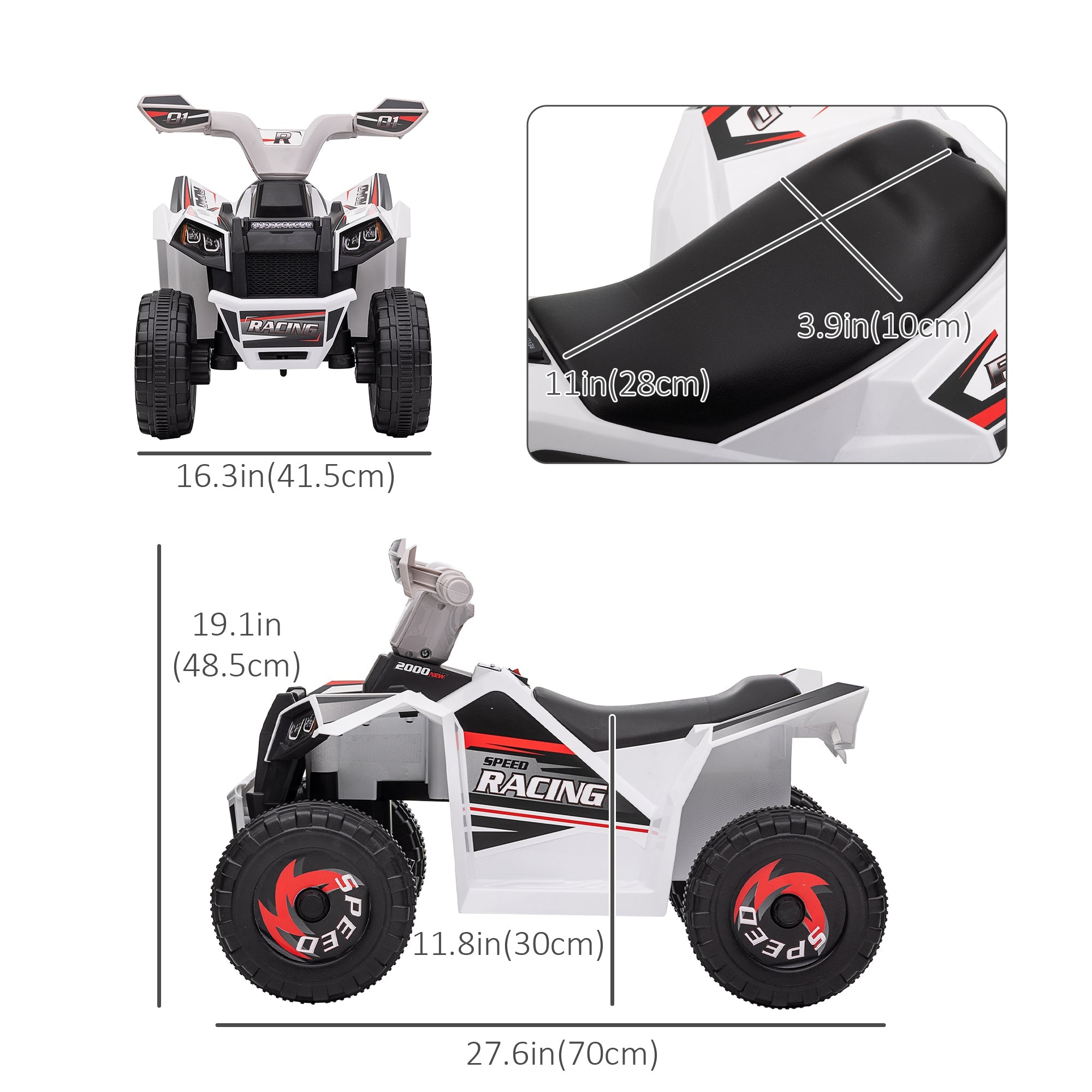 Aosom 6V Quad Kids Electric Car with Wear-resistant Wheels, for Boys and Girls Aged 18-36 Months, White 