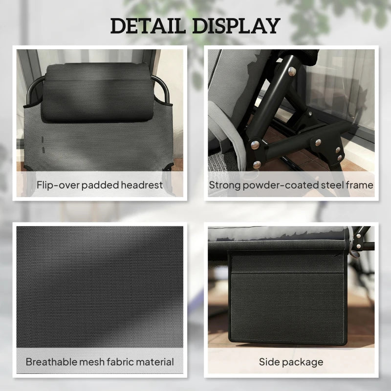 Folding Lounge Chair with 4-level Reclining Back & Cushion, Dark Grey