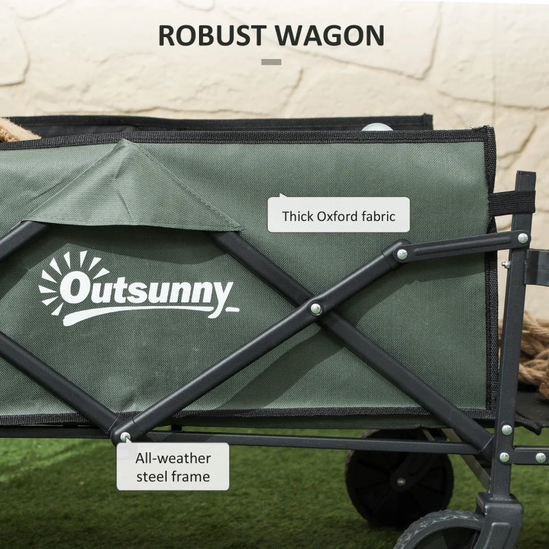 Wagon Cart Foldable, Collapsible Wagon Cart with Removable Liner, Handle, Wheels, 72L & 198 LBS Capacity, Green