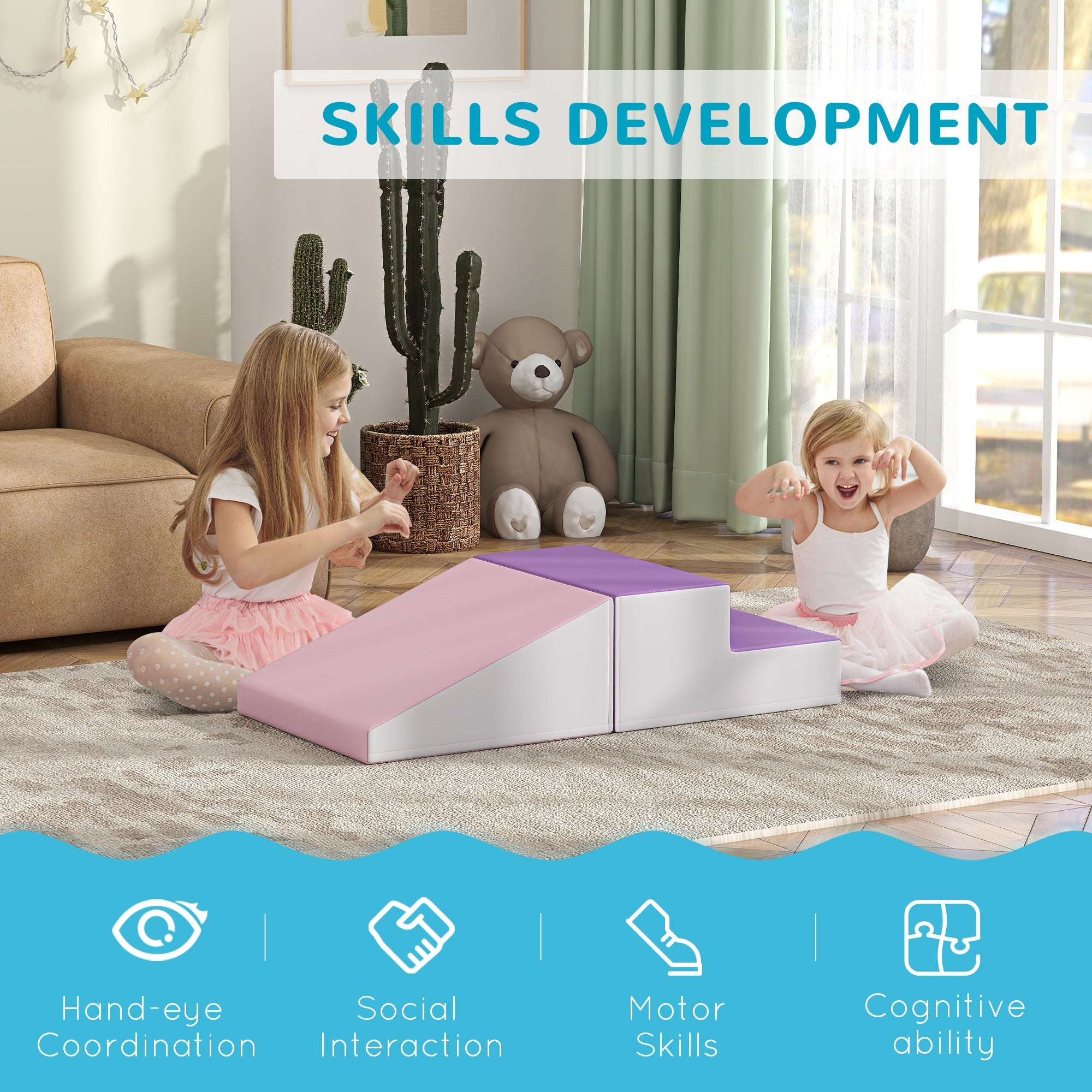 Soozier 2-Piece Climb and Crawl Activity Soft Play Set, for Toddler Preschooler Babies Indoor, Purple 