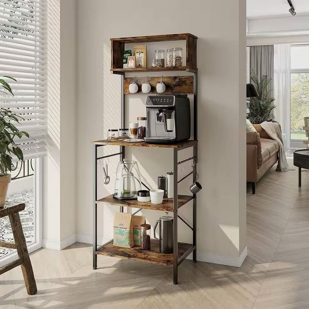 Industrial Modern Kitchen Metal Wood Shelf Bakers Rack Microwave Stand - Free Shipping 