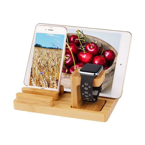 Trexonic Bamboo 4-Port Apple Watch and Iphone Charging Stand with 3 Device Slots and Pen Holder - Free Shipping