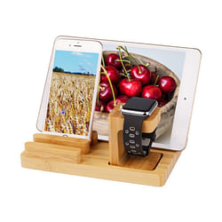 Trexonic Bamboo 4-Port Apple Watch and Iphone Charging Stand with 3 Device Slots and Pen Holder - Free Shipping