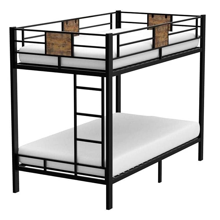 Twin over Twin Heavy Duty Metal Bunk Bed in Black with Side Ladder - Free Shipping