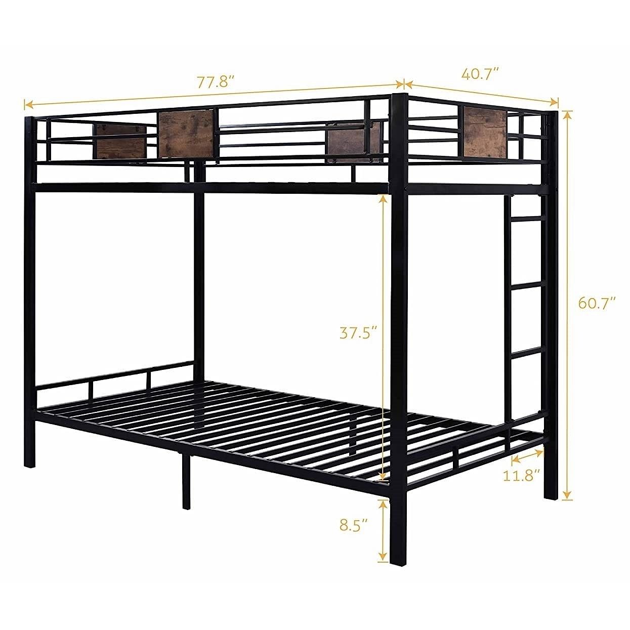 Twin over Twin Heavy Duty Metal Bunk Bed in Black with Side Ladder - Free Shipping