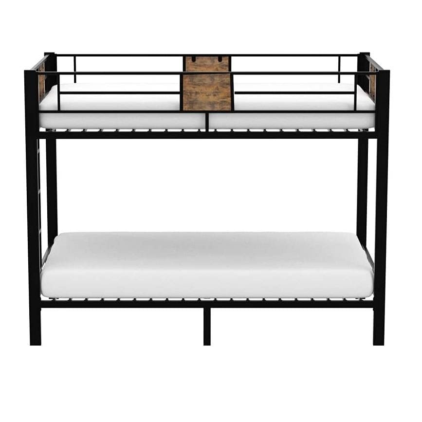 Twin over Twin Heavy Duty Metal Bunk Bed in Black with Side Ladder - Free Shipping