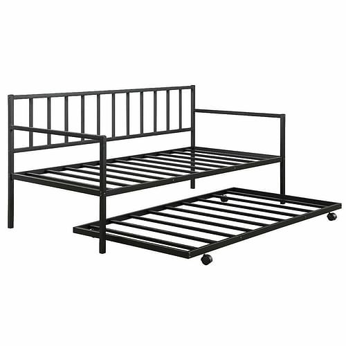 Twin size Black Metal Daybed with Roll-out Trundle Bed Frame - Free Shipping 