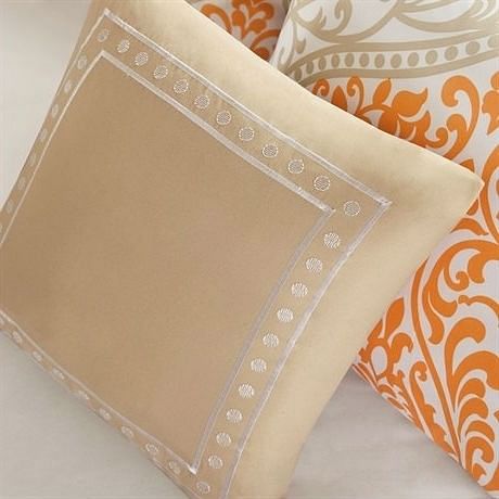 Twin size 4-Piece Orange White Damask Print Comforter Set - Free Shipping