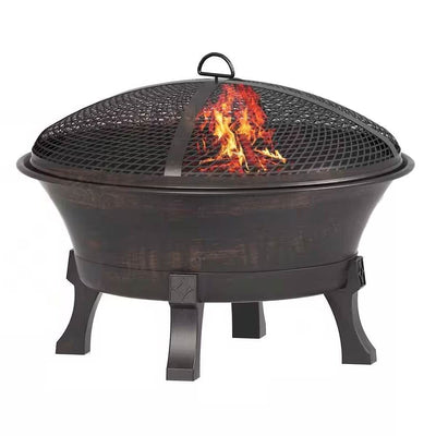 26-inch Outdoor Cast Iron Fire Pit with Mesh Cover and Poker in Bronze - Free Shipping 