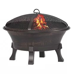 26-inch Outdoor Cast Iron Fire Pit with Mesh Cover and Poker in Bronze - Free Shipping