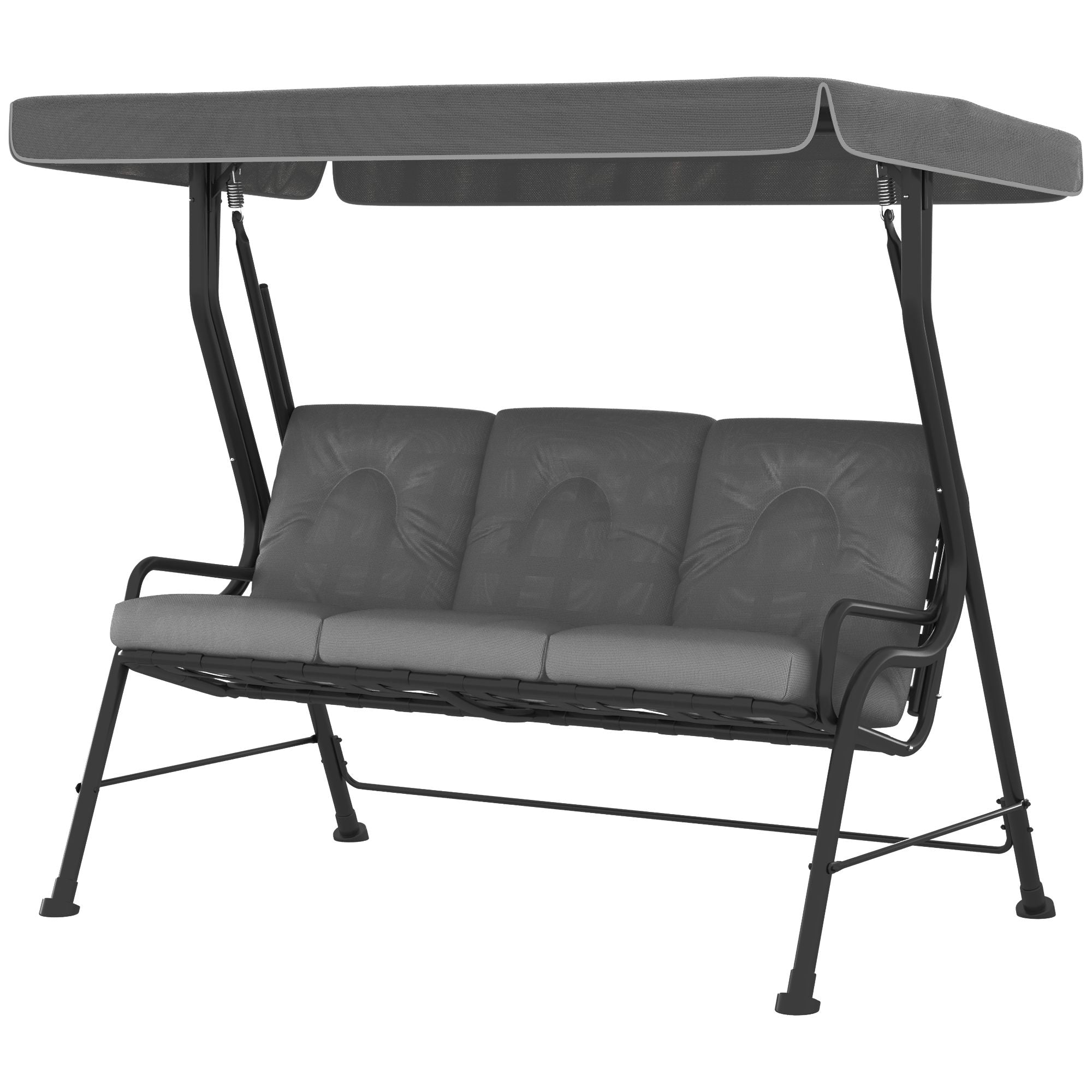 Outsunny 3-Person Patio Swing Chair with Canopy 3 Seater Porch Swing for Garden, Backyard, Poolside, Light Grey 
