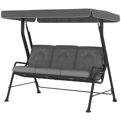 Outsunny 3-Person Patio Swing Chair with Canopy 3 Seater Porch Swing for Garden, Backyard, Poolside, Light Grey 