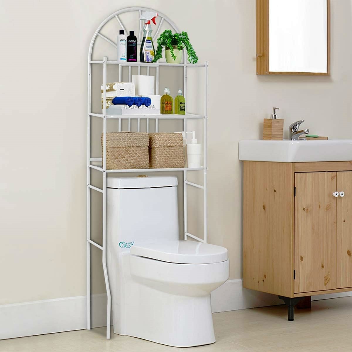 Over Toilet Bathroom Space Saving Storage Shelving Unit in White Metal Finish - Free Shipping