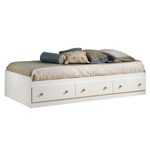 Twin Size Mates Platform Bed in White/Maple with 2 Storage Drawers - Free Shipping