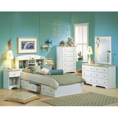 Twin Size Mates Platform Bed in White/Maple with 2 Storage Drawers - Free Shipping