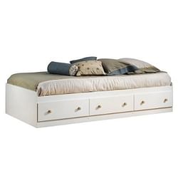 Twin Size Mates Platform Bed in White/Maple with 2 Storage Drawers - Free Shipping