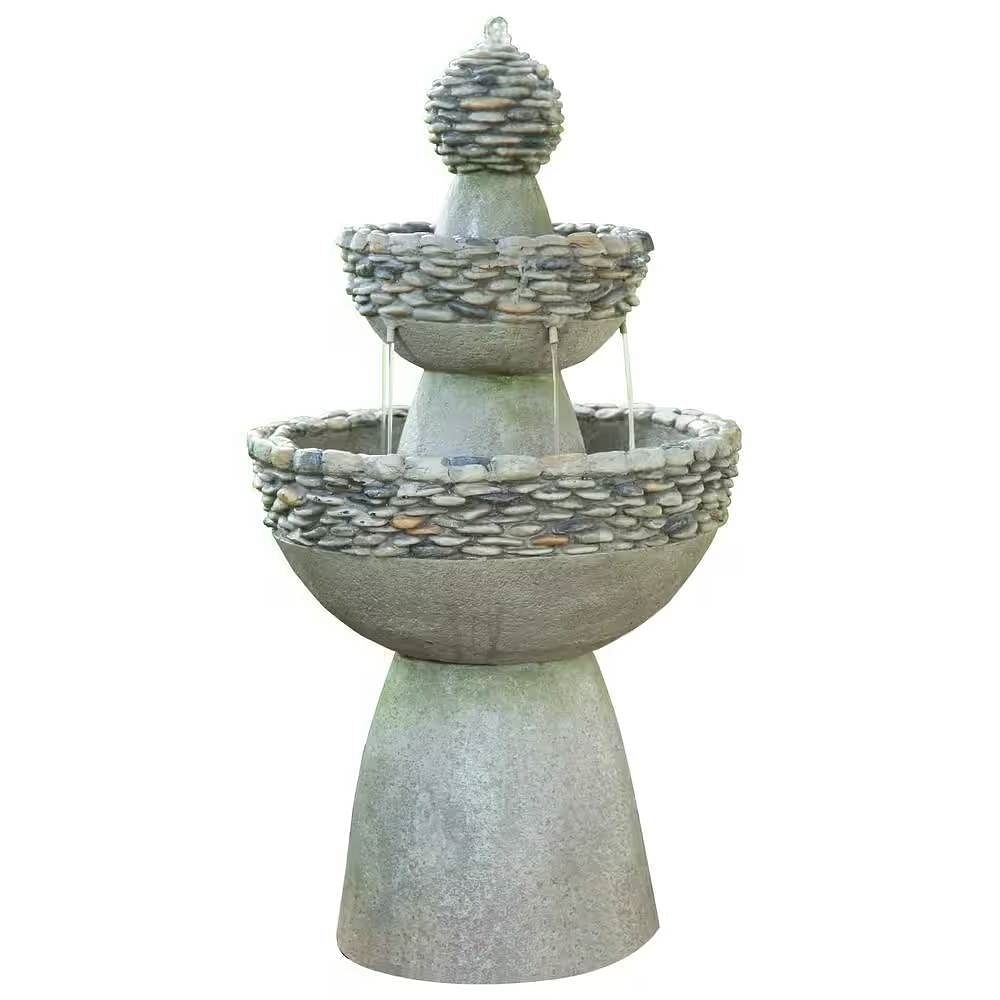 Outdoor Garden Patio 3-Tier Polyresin Stone Water Fountain with Pump - Free Shipping