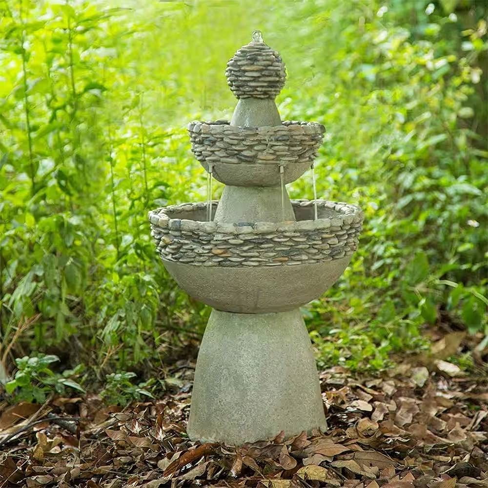 Outdoor Garden Patio 3-Tier Polyresin Stone Water Fountain with Pump - Free Shipping