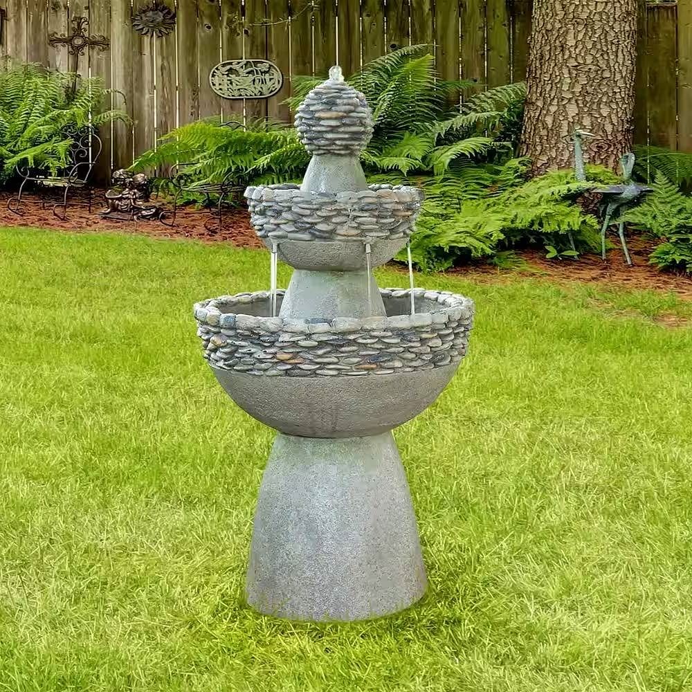 Outdoor Garden Patio 3-Tier Polyresin Stone Water Fountain with Pump - Free Shipping