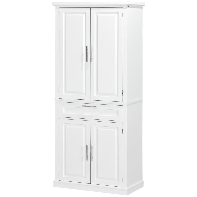 72" Kitchen Pantry Cabinet, Freestanding Storage Cabinet, 4-Door Cabinet with Drawer and Adjustable Shelves, White
