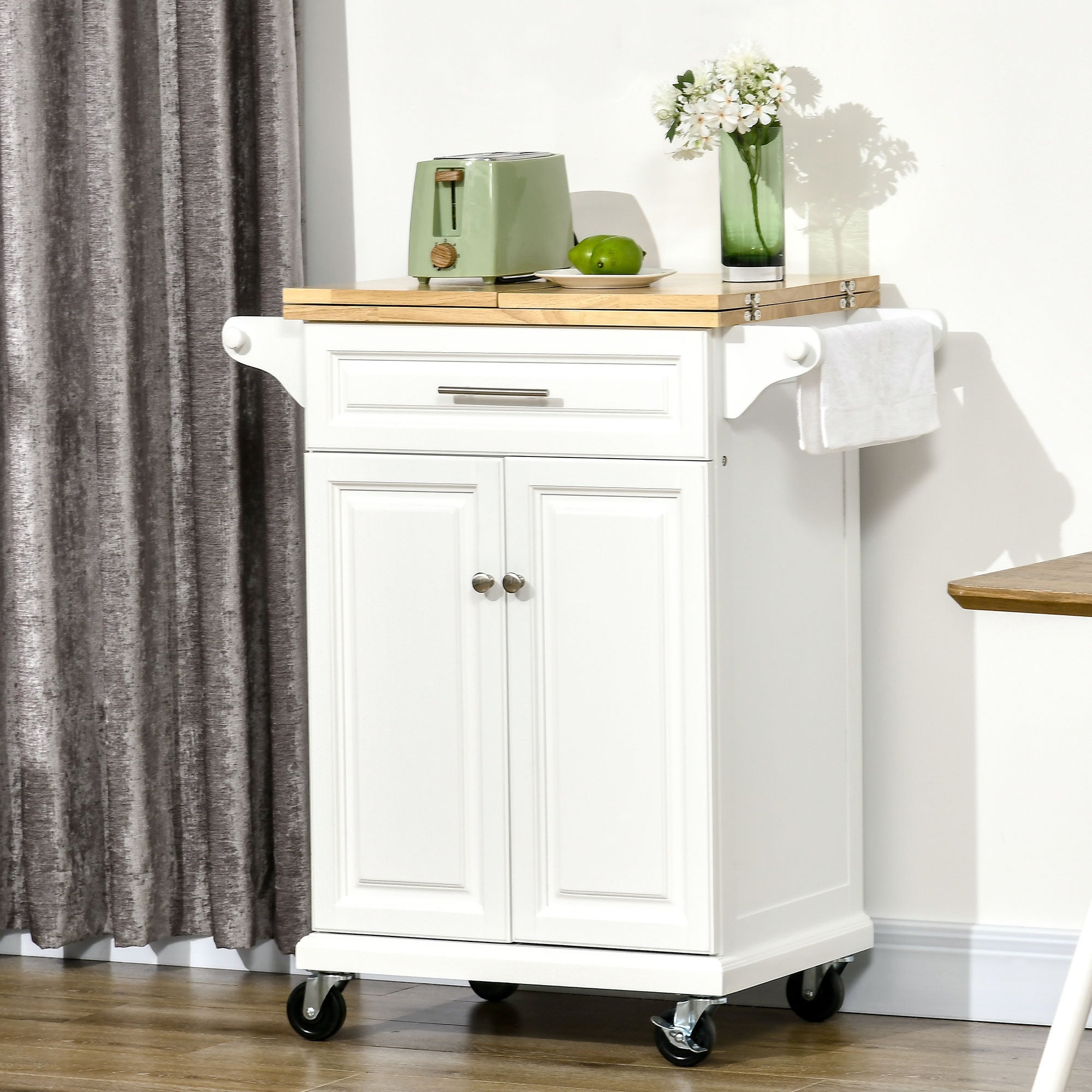 HOMCOM Extendable Kitchen Cart: Rolling Island with Counter, Drawer, Cabinet, Towel Rack for Dining & Kitchen Use 