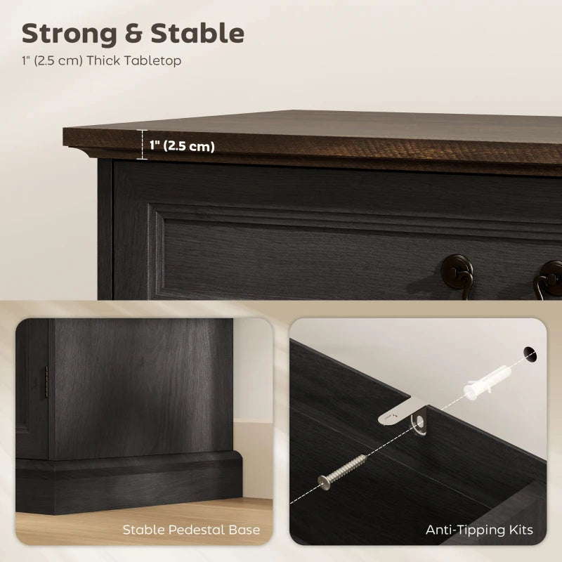 Buffet Cabinet, 32" Farmhouse Sideboard with Thick Top, Quiet Drawer and Adjustable Shelf, Black Wood Grain