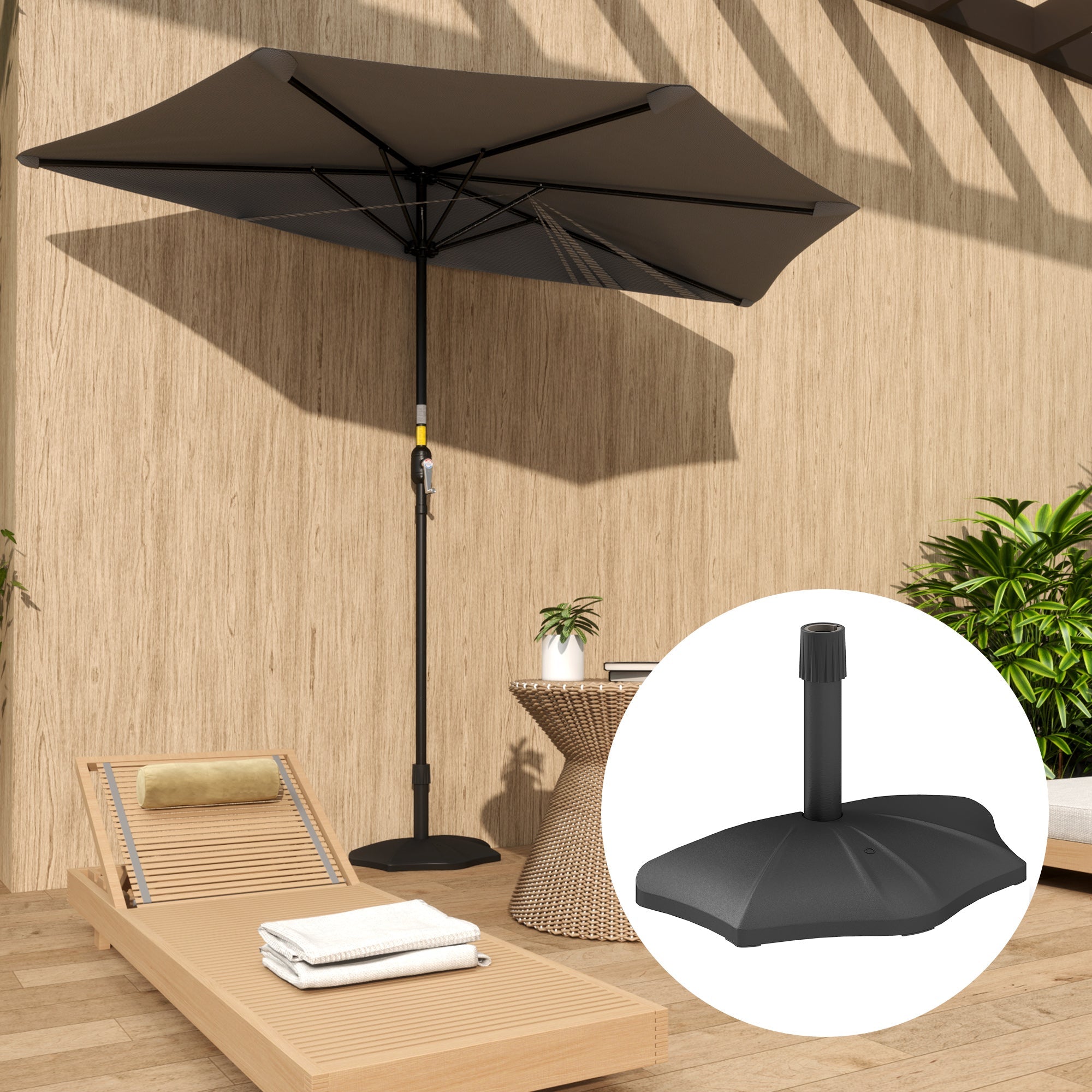 Outsunny Patio Umbrella Base, 26lbs Concrete Half Umbrella Stand, Patio Umbrella Stand for 1.5"/1.9" Umbrella Poles, Half Umbrella Base for Outdoor, Lawn, Poolside, Black 