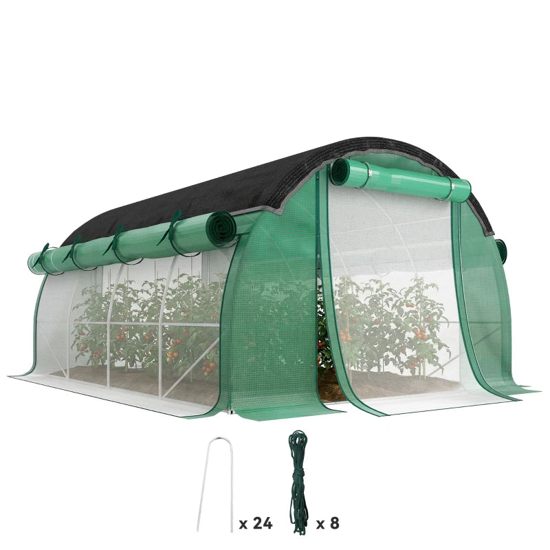 Walk-in Tunnel Greenhouse, Plant Hot House with Sunshade Net, Roll-up Mesh Sidewalls, 2 Doors, 10' x 13' x 6.5' , Green