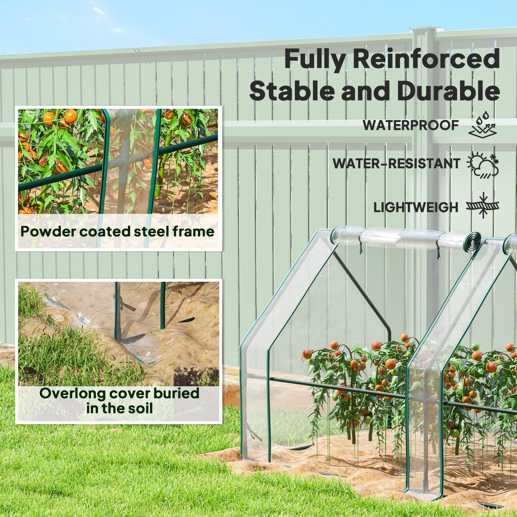 Outsunny Portable Mini Greenhouse Tunnel Growing Tent Plants Flower Warm House w/ Zippered Roll-up Doors, Clear 
