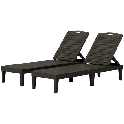 Outsunny Set of 2 lounger chair, Waterproof Resin Exterior Lounge Chairs with 4-Position Adjustable Backrest for Backyard, Black 