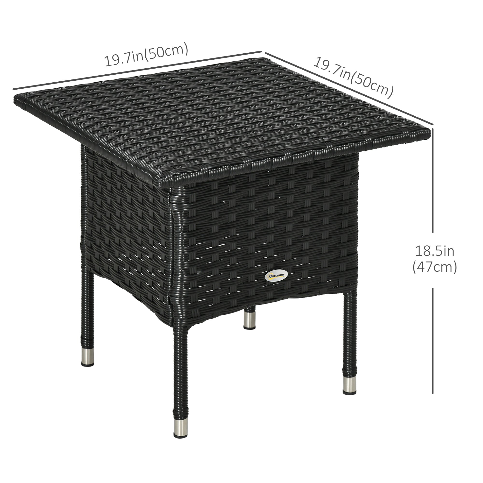 Outsunny Black 20" Wicker Patio Coffee Table Outdoor Rattan Table with Plastic Board Top for Garden Poolside 
