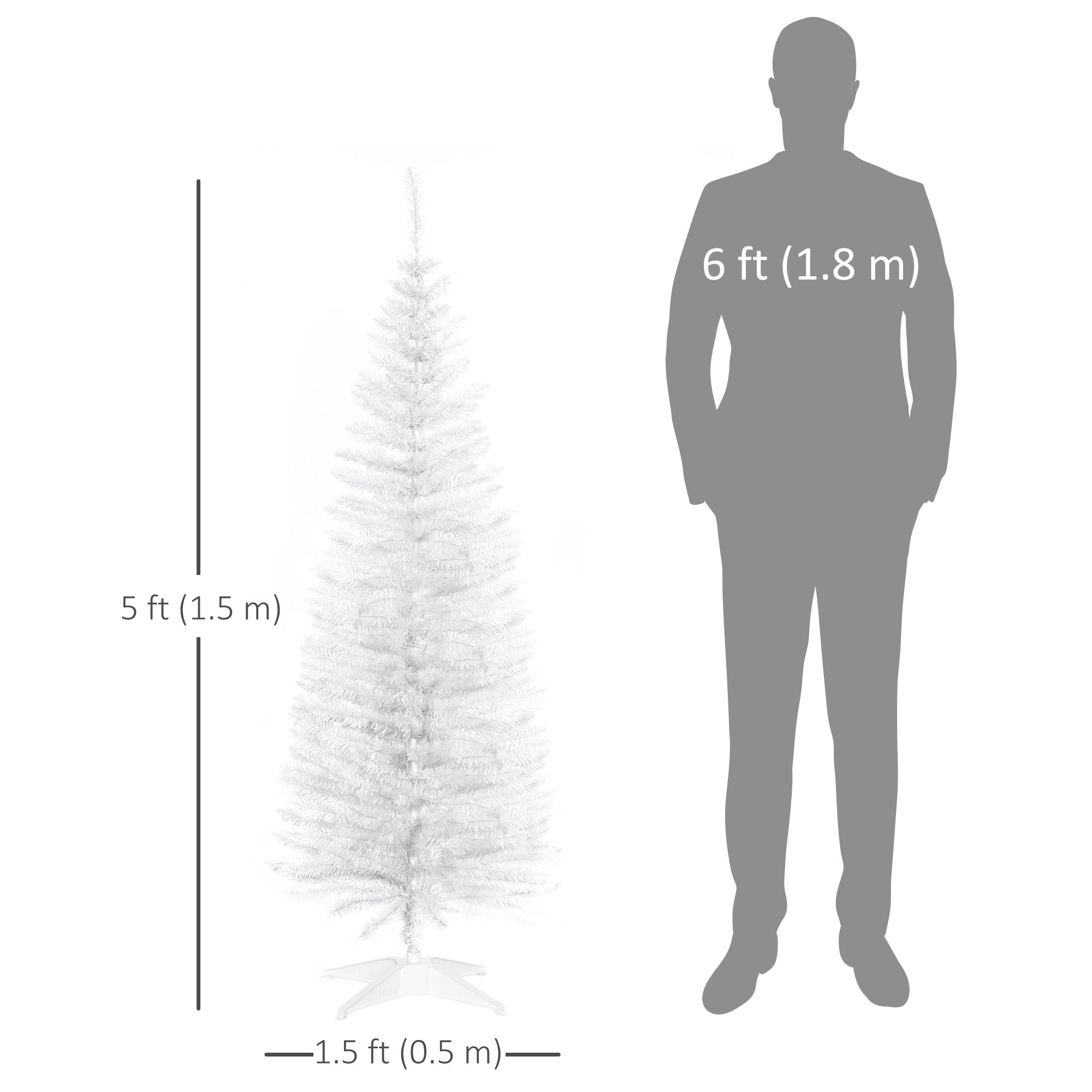 HOMCOM 5FT Artificial Christmas Tree, Pencil Christmas Tree with Realistic Branches, Stable Stand, White 