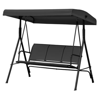 Outsunny 3-Seater Swing Chair Covered Garden Hammock A-Frame Outdoor Porch Glider Sling Seat with Adjustable Canopy Cover, Black 