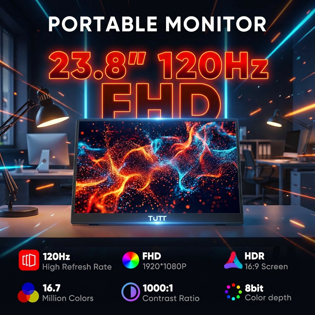 TUTT 23.8" Gaming Portable Monitor | 120Hz FHD Built-in Kickstand, Dual Speaker, VESA Mount S23
