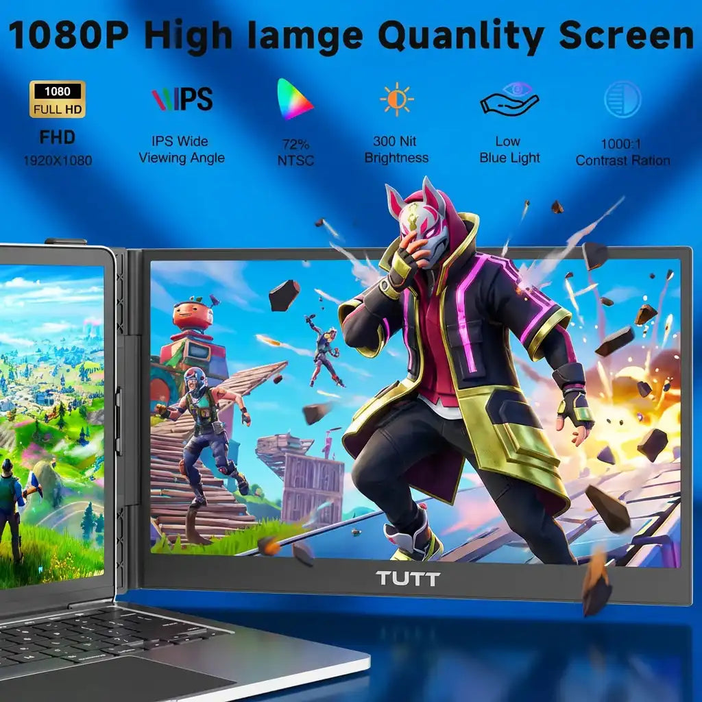 TUTT 14” Laptop Screen Extender | Ultra Thin Portable Monitor for Windows, Mac, USB-C & HDMI Devices, S8