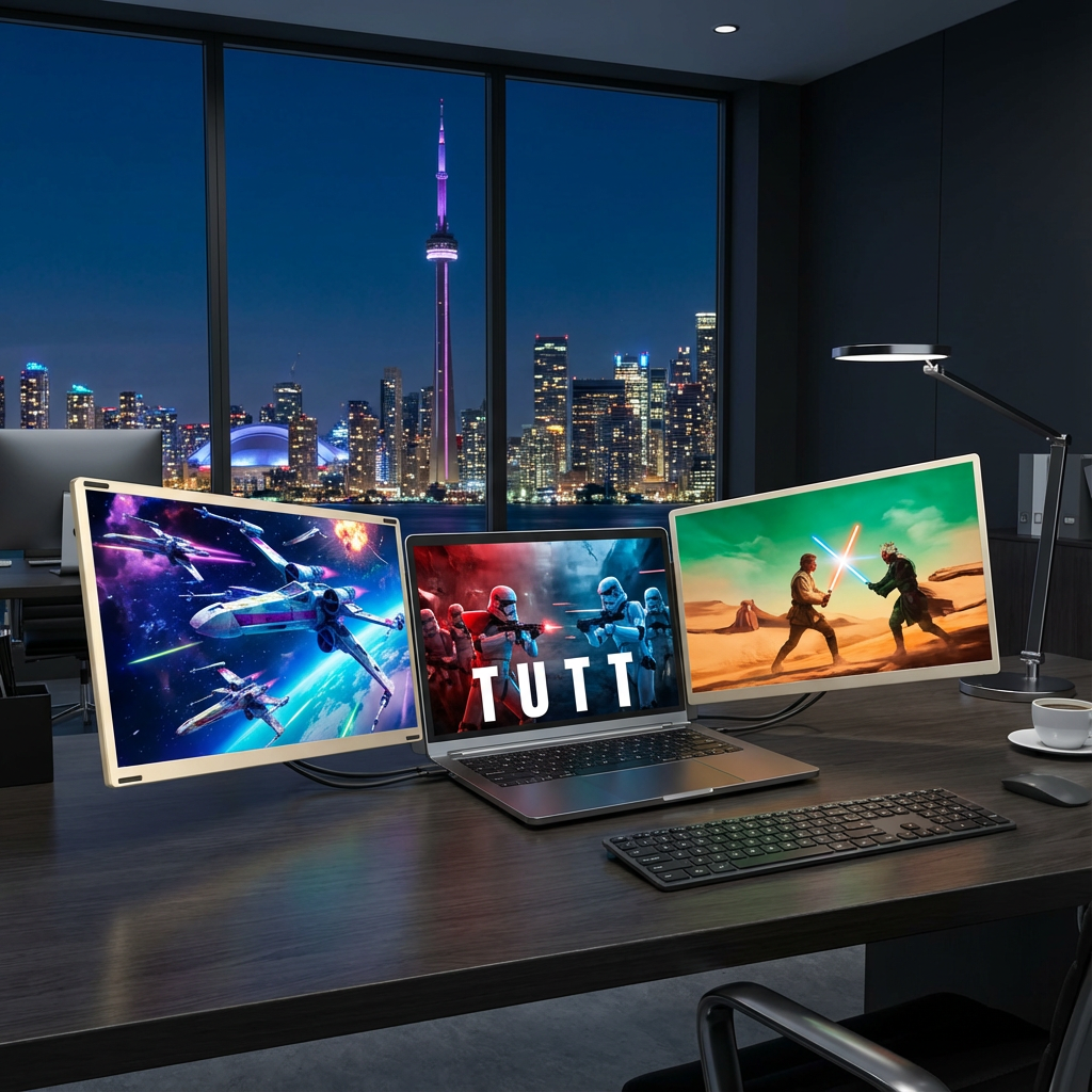 TUTT 15.6” FHD Portable Monitor – S6 Triple Screen Extender, USB-C/HDMI, 7 Viewing Modes | All Devices Compatible with Converter Cable (H5 Included)