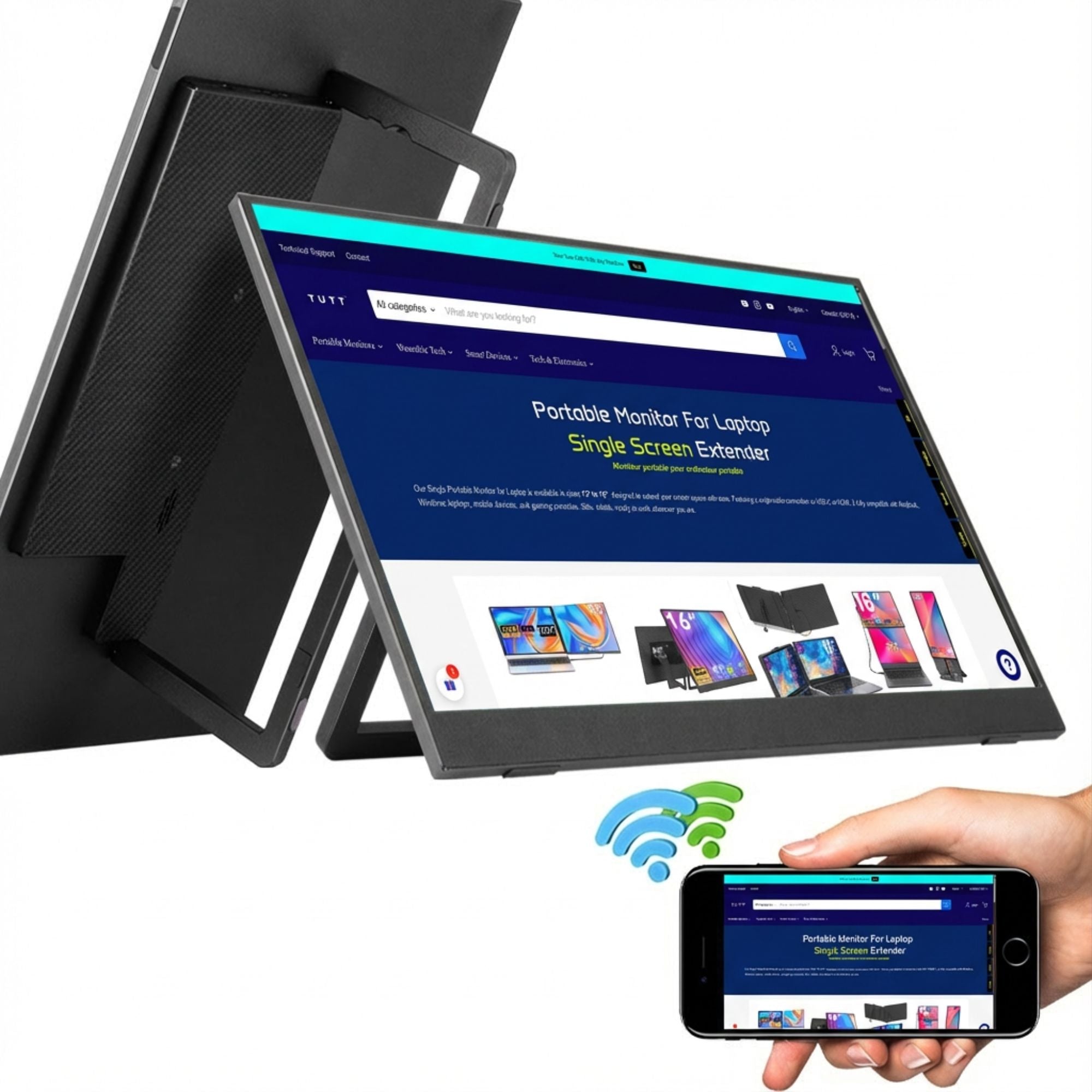 TUTT 15.6" Wireless Portable Monitor | Built-in Kickstand & Speaker | IPS LCD for Laptop and Mobile W8
