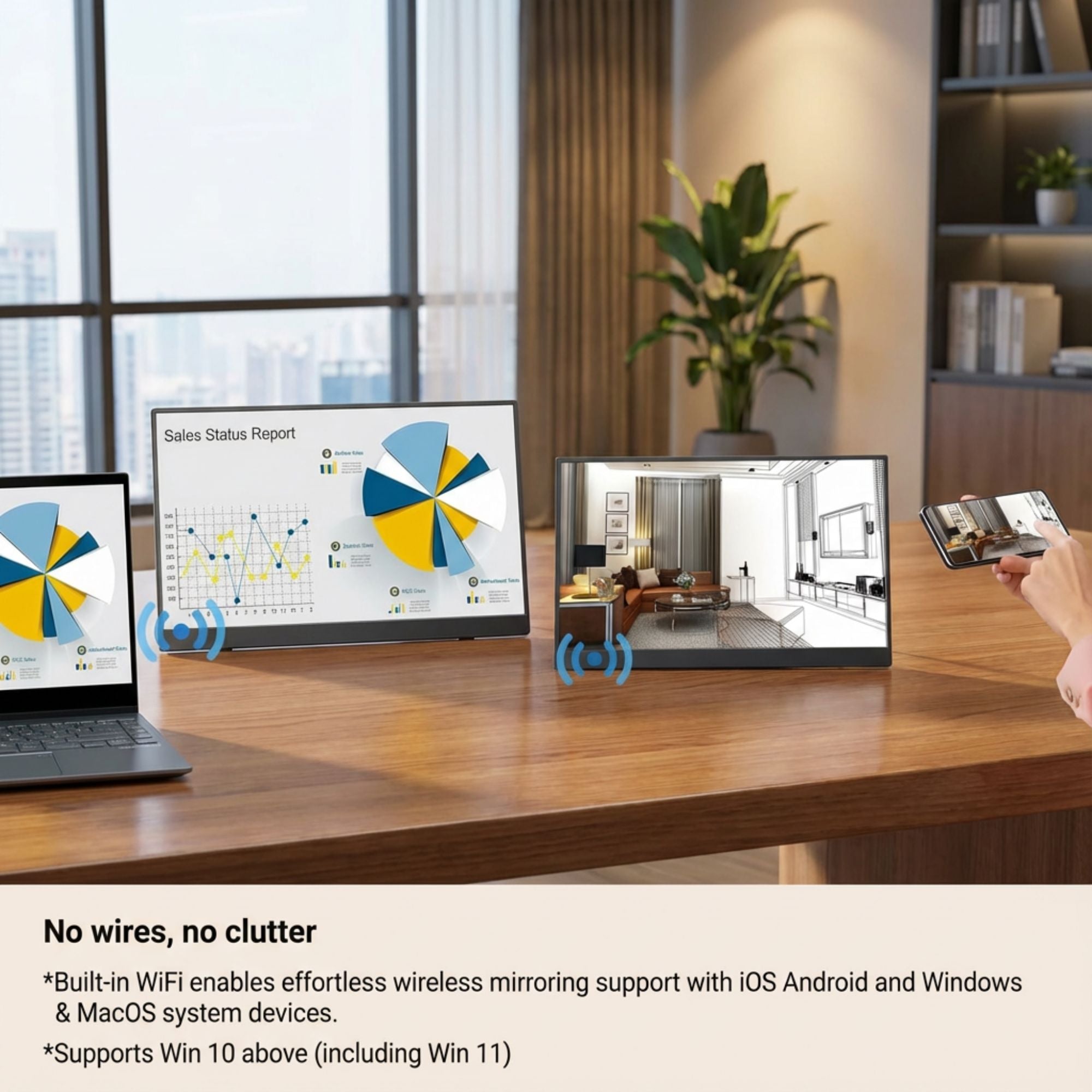 TUTT 15.6" Wireless Portable Monitor | Built-in Kickstand & Speaker | IPS LCD for Laptop and Mobile W8